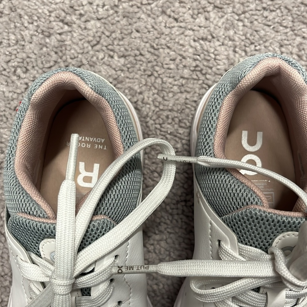 On Running White Sneakers with Light Gray and Blush Accents - Picture 4 of 8